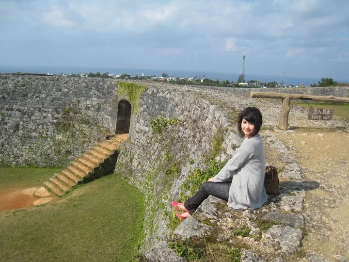 Studnet enjoying old castle site in Okinawa